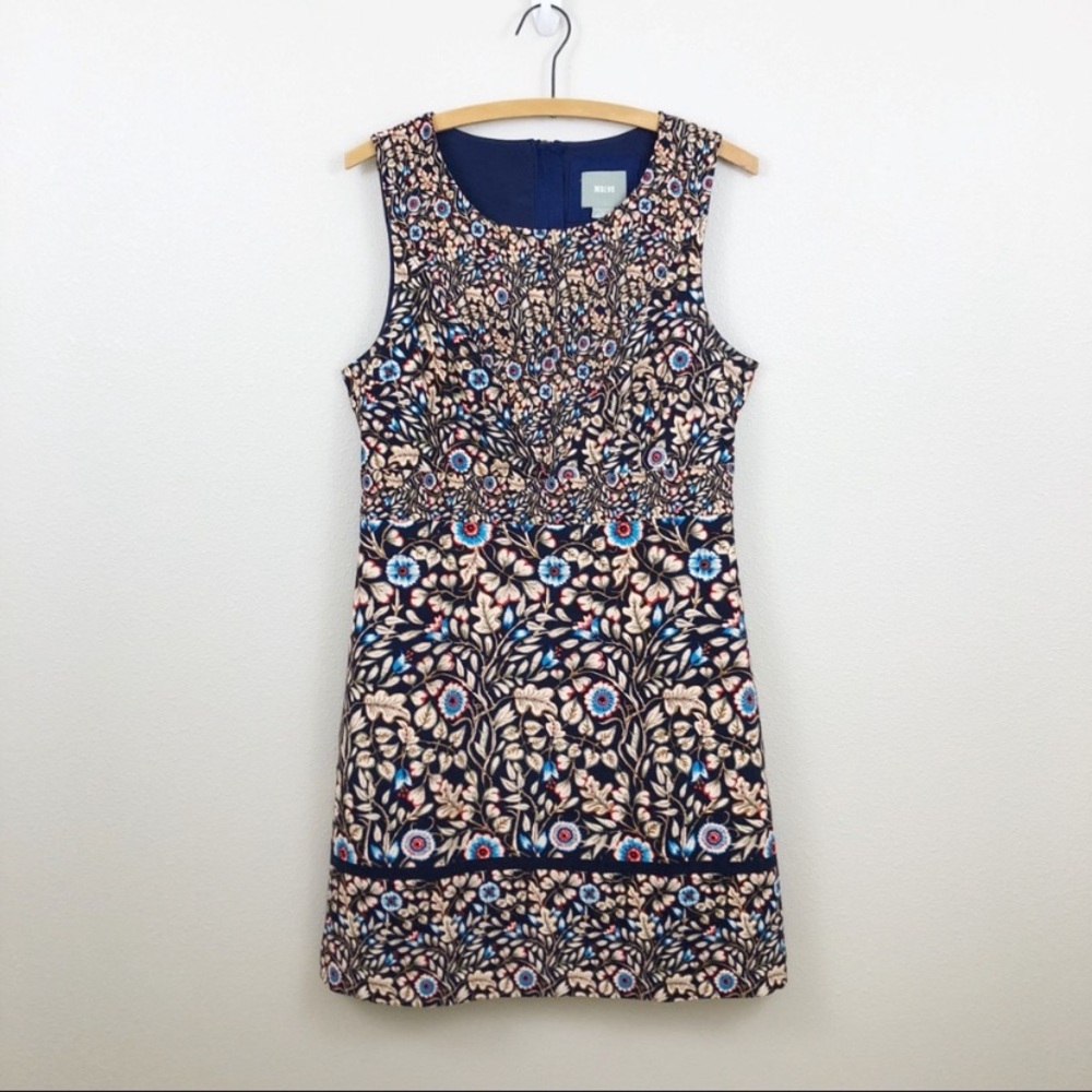 Anthropologie Blue and White Sheath Mini Dress Scoop Neck Sleeveless